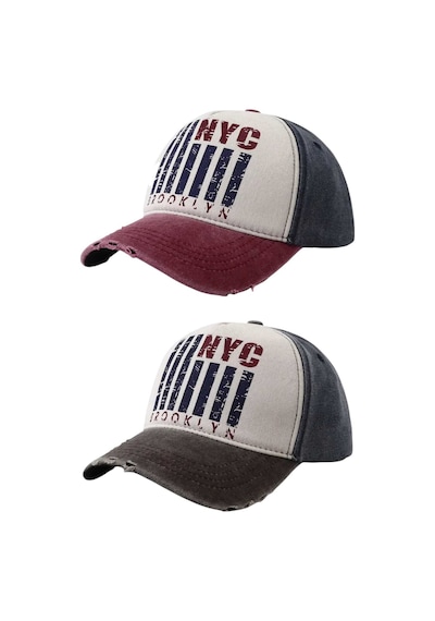 Tezzgelsin Unisex Eskitme Nyc Brooklyn Nakışlı Ayarlanabilir Beyzbol Kep Şapka 2'li Set Kırmızı - Haki