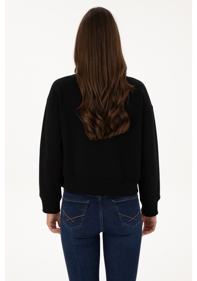 U.S. Polo Assn. Kadın Siyah Bisiklet Yaka Basic Sweatshirt 50307752-VR046