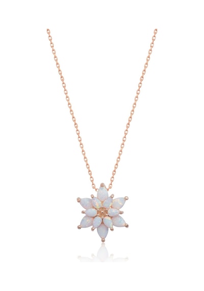 Papatya Silver  925 Ayar Beyaz Opal Taşlı Gümüş Lotus Kolye