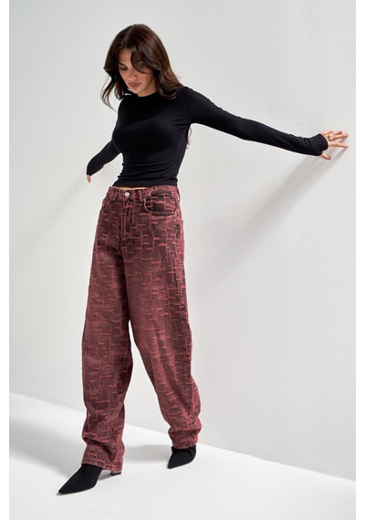 Itsbasic Kadın Bordo 4w5-151 Skater Fit Özel Kumaş Tasarım Denim Jean