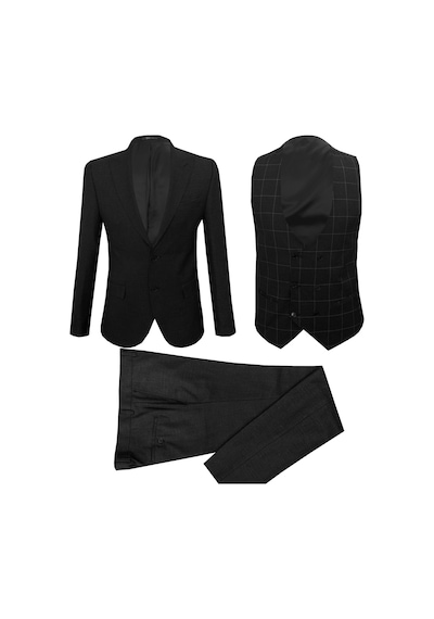 SÜVARİ Antrasit Slim Fit Armürlü Sivri Yaka 6 Drop Yelekli Klasik Takım Elbise SÜVARİ Antrasit Slim Fit Armürlü Sivri Yaka 6 Drop Yelekli Klasik Takım Elbise