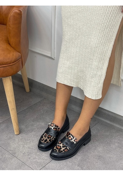 Erva'nın Butiği Siyah Cilt Leoparlı Your Kadın Loafer-5543 Siyah Leopar