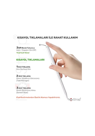 Novstrap Apple Uyumlu iPad  Air 13 M2/m3 İle Dokunmatik Tablet Kalemi Avuç İçi Reddi Pencil C10a Manyetik Şarjlı Kısayol Tuşlu Bluetooth Stylus