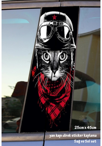 Sevimli Pilot Kedi Oto Folyo Baskı Kaplama Araba Kapı Sticker Set