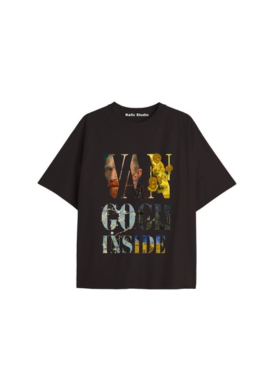 Kalic Studio Unisex Van Gogh Baskılı Oversize Tshirt Siyah-95