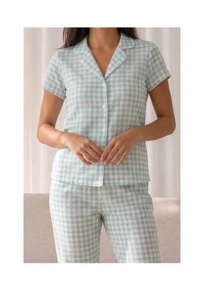 Fit Women Kadın Loose Uzun Paça Pamuk Su Yeşili Pijama Takımı