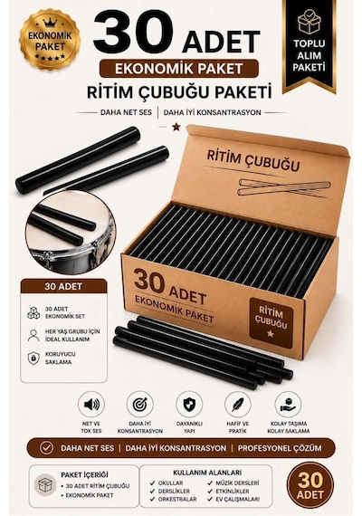 Midex Örf-bt-25bk-15x Siyah Ritim Çubuğu Örf Aletleri Seti 25 Cm Karbon Fiber Toptan Paket 15 Çift Tek Renk