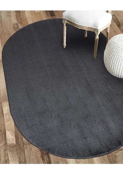 Antrasit Fluffy Oval Post Peluş Halı Antibakteriyel Kaymaz Taban