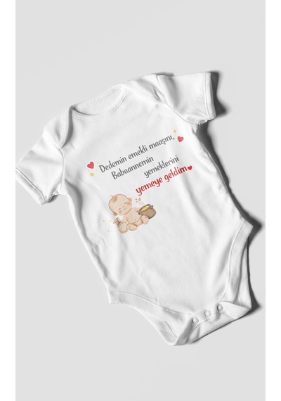 Morivokids Dedeye Ve Babaanneye Özel Kısa Kollu Bebek Body %100 Pamuk Beyaz