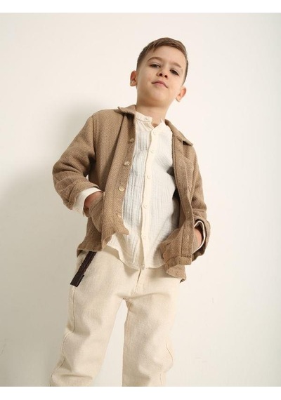 Nanica Kids Erkek Çocuk Beli Kemerli Keten Pantolon-15703 Krem