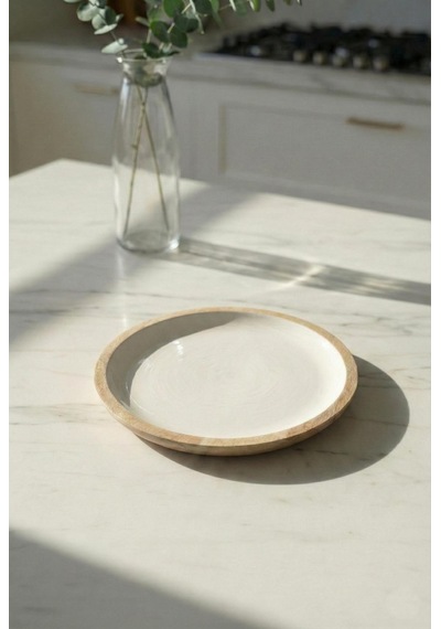 Mango Agacı Pasta Tabağı & Sunum Tabağı 20 Cm Krem Krem - Kahverengi