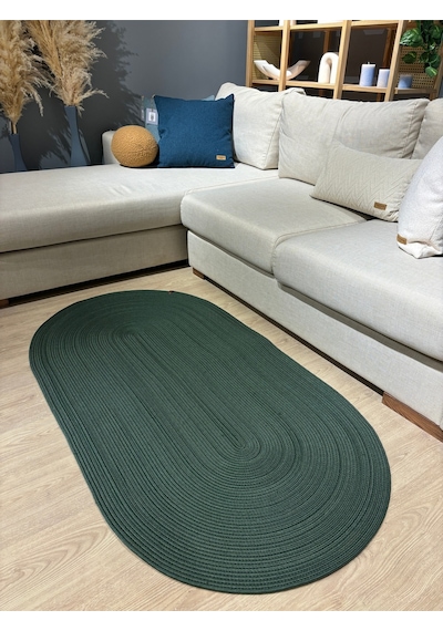 Mavaux Galileo Oval Jüt Yuvarlak Hasır Görünümlü Klasik Halı Kilim Yeşil