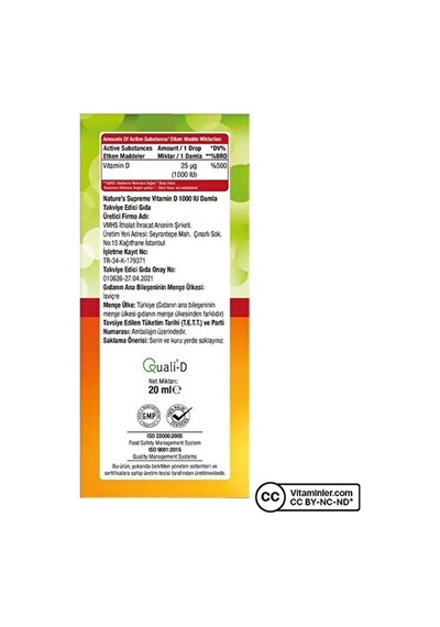 Nature's Supreme Vitamin D3 1000 Iu 20 Ml Damla 2 Adet