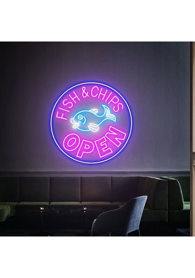 Fısh&chıps Open Yazılı Ve Şekilli Neon Tabela Pembe