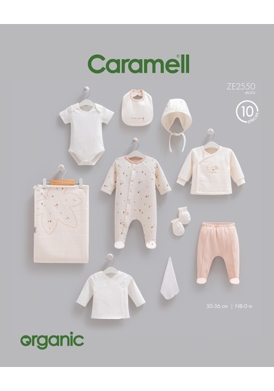 Caramell Tiny Baby Erkek Bebek 10 Parça Hastane Çıkışı Zıbın Seti Ekru renkli