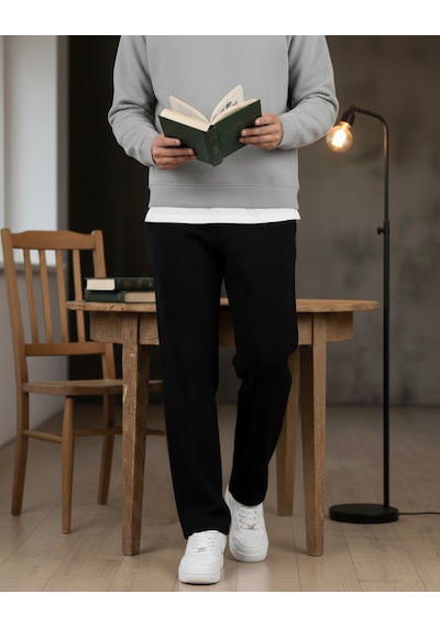 Lyvens Erkek Siyah Baggy Oversize Geniş Paça Jean Kot Pantolon Siyah