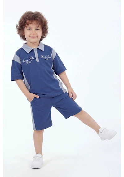 Mnk Baby & Kids Erkek Çocuk %100 Panuk Baskılı Kısa Kollu Şortlu 2li Takım M00846 Mavi
