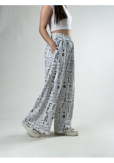 Cocopelli Magazin Baskılı Kadın Oversize Pantolon Coc3170 Desenli