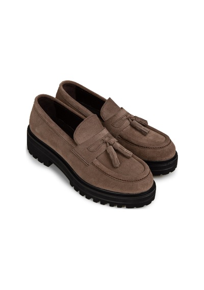 Deery Kadın Hakiki Süet Vizon Rengi Püsküllü Loafer - 02020zvzne01 vizon