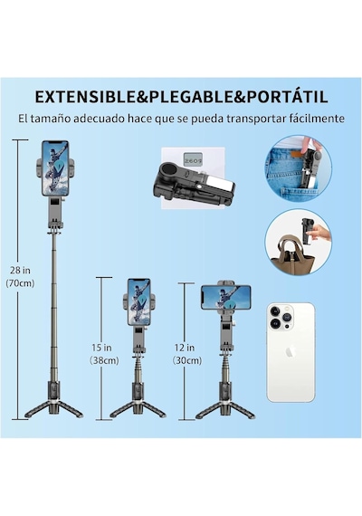 Selfie Çubuğu Tripodlu Gimbal - 2 Eksenli Manevra, Uzayabilir Tripod Telefon Sabitleyici, Led Işıklı Tasarım, Self Genel