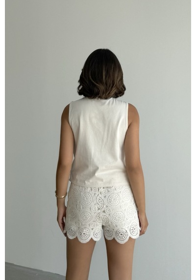 Verymoda Dantel Bohem Bej Şort Yazlık Ham