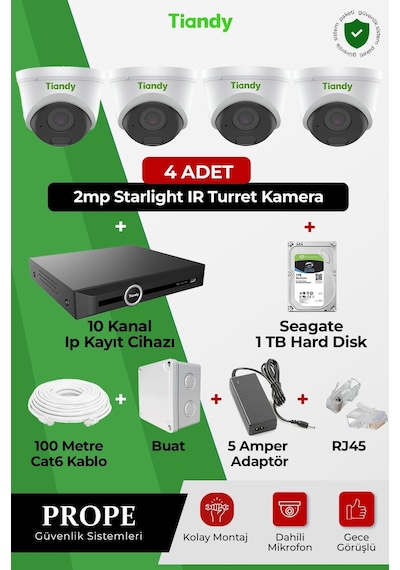 Tiandy 4 Kameralı Dome Sistem Paketi