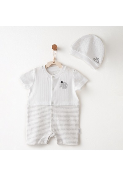 Andywawa Hello Elephant Bebek Şapka Tulum Takım Ac26591 Beyaz