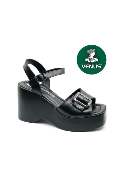 Venüs Villing Hakiki Deri Comfort Ortopedik Kadın Sandalet Siyah