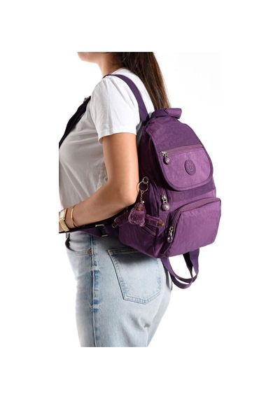 Baginn Kadın Sırt Çantası Kapaklı Model 30 25 Cm Hafif Klinkır Kumaş Spor Çantası Günlük Bayan Çantası Mor