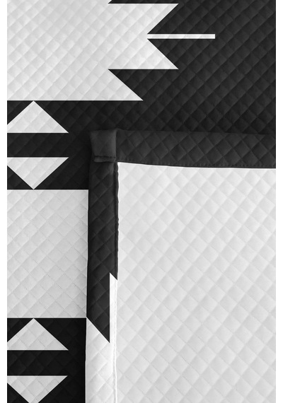 Siyah Geometrik Genç Odası Tek Kişilik Pike Takımı - Modern Etnik 160x220 Cm Kapitone Yatak Örtüsü Pembe