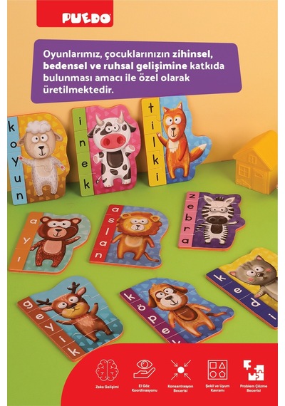 Puedo İlk Kelimelerim Eva Puzzle Hayvanlar 41 Parça Eğitici 3+ Çocuk Oyuncak Seti