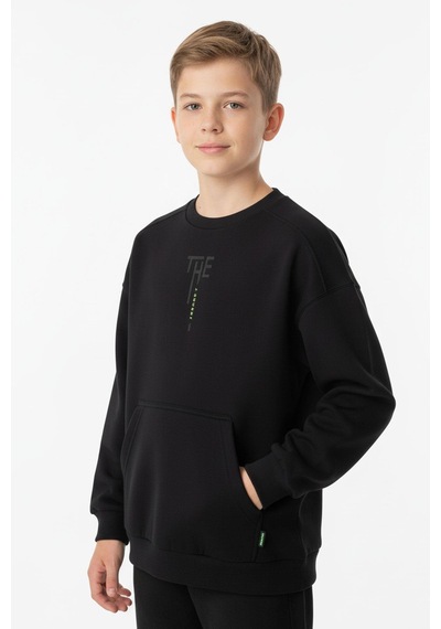Kanguru Cepli Bisiklet Yaka Erkek Çocuk Sweatshirt-90904 Siyah