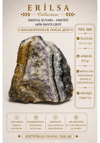 Sertifikalı Kristal Kuvars Ametist Akik Bantlı Jeot Koleksiyonluk 14424679