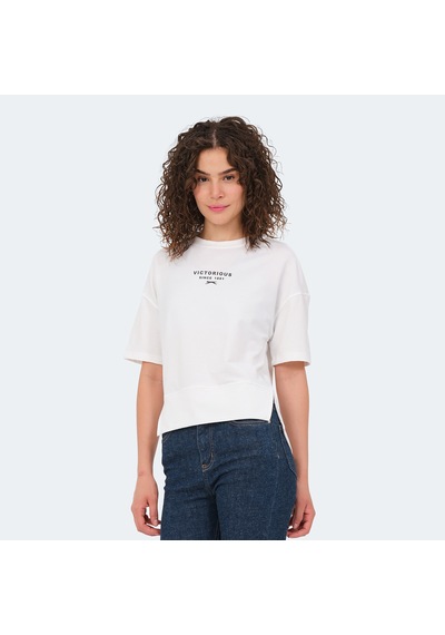 Slazenger VILLAGE Kadın Oversıze Ekru Tişört