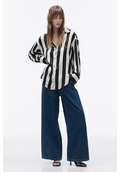 Seeh Siyah Çizgili Oversize Kadın Gömlek Sh266 Çok Renkli