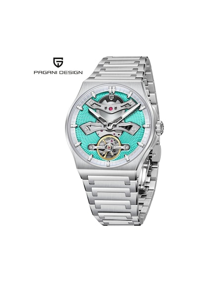 Pd-ys028 42mm 100m Su Geçirmez, İskelet Otomatik Safir Kristal Işıkl Full Çelik Lüks Erkek Kol Saati Gümüş