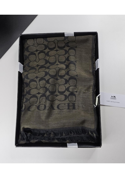C Desen Yün İpek Şal İnce Kumaş Çift Taraflı Silk Scarfs Haki