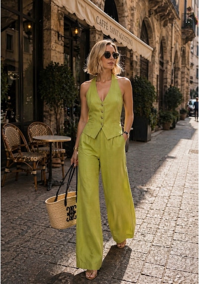 Lime Verde Aura Takım Yelek Pantolon Set - Yeşil - S - St01129-yeşil-s