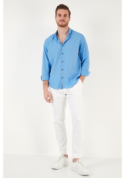 Buratti Pamuklu Regular Fit Düğmeli Yaka Erkek Gömlek Cf20S111871 Koyu Mavi