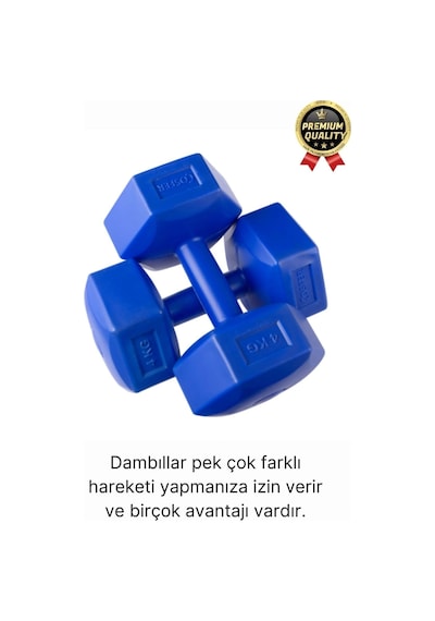 Premium Kalite Fitness Spor Egzersiz Vücut Kas Geliştirme Mavi 4 Kg Dambıl Ağırlık Seti - 2 Adet