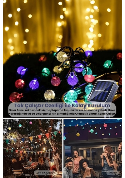 Technosmart 100 Ledli 8 Modlu Solar Kristal Top Rgb Işık Bahçe Aydınlatma Dekorasyon Güneş Enerji