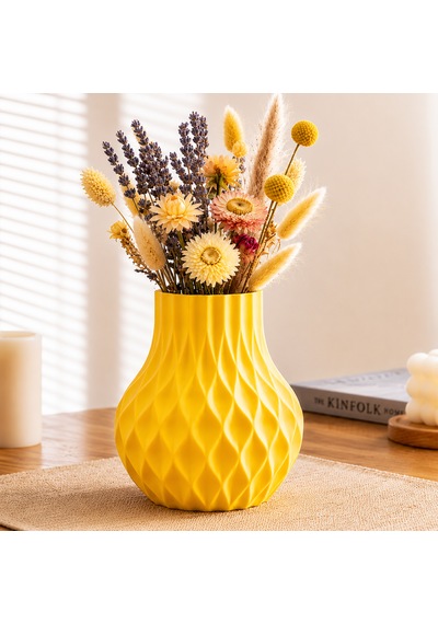 Modern Dekoratif Beyaz Vazo 15 Cm 3d Dokulu Çiçek Vazosu Pla Plastik Saksı Ve Kuru Çiçek Vazosu Ev Ofis Salon Dekoru Sarı