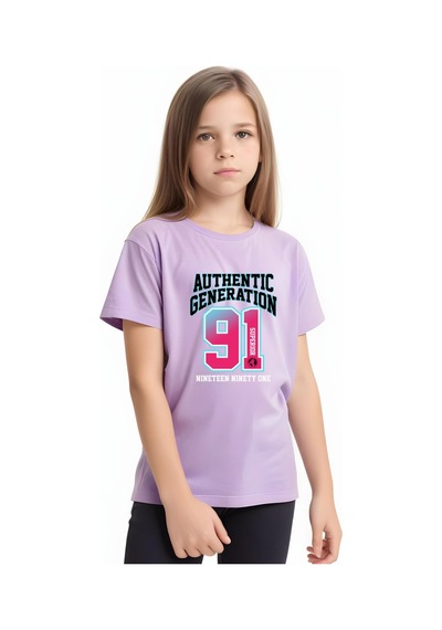 Panios Kids Authentic Baskılı Kız Çocuk Kısa Kollu T-shirt Lila