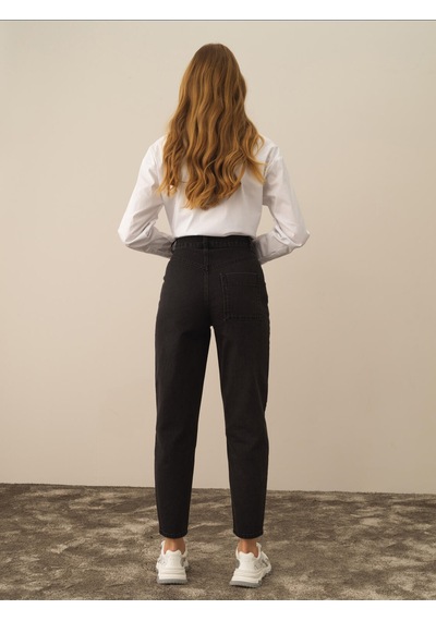 Koyu Gri Pamuk Dokulu Oversize Pantolon 201194
