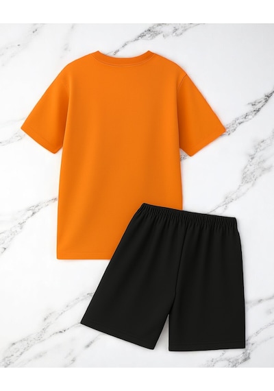 Uyguntarz Unisex Pırlantalı Kadın Portresi Tasarım Basklı Tshirt Şort Takımı Turuncu