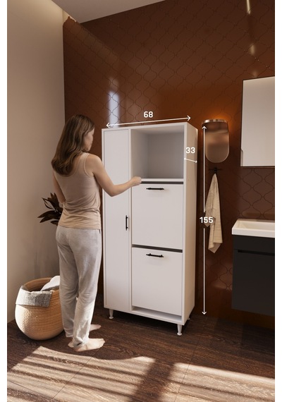 Menekşe 2 Kapaklı Çok Amaçlı Dolap Çamaşır Sepetli Banyo Dolabı Raflı Kirli Çamaşır Dolabı Düzenleyici Beyaz Menekşe 2 Kapaklı Çok Amaçlı Dolap Çamaşır Sepetli Banyo Dolabı Raflı Kirli Çamaşır Dolabı Düzenleyici Beyaz