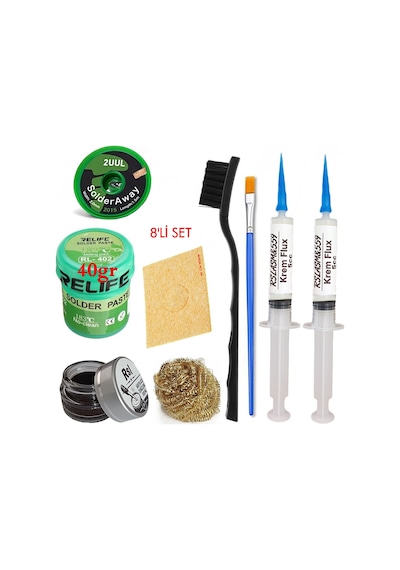 Relıfe Rl-402 Krem Lehim 183 C 40gr Havya Uç Temizleyici Seti Flux Lehim Toplama 2uul-2015 Emme Teli Fırça Set01