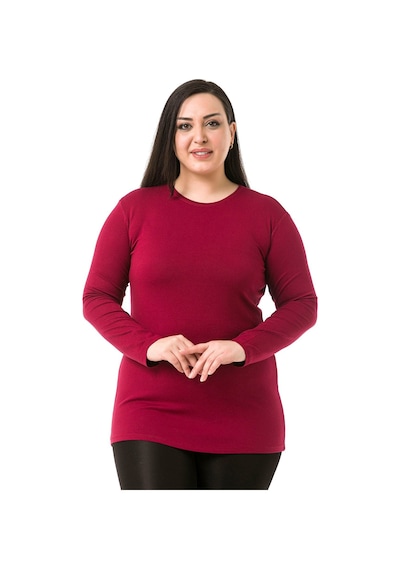 Disentis Büyük Beden Bisiklet Yaka Uzun Kollu Viskon Bordo Body Bordo