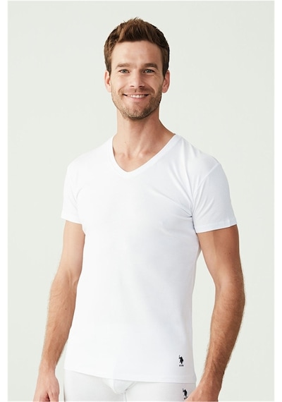 U.S. Polo Assn. U.s Polo Assn. 80194 Erkek 2 Li Kısa Kol V Yaka Atlet-beyaz Beyaz