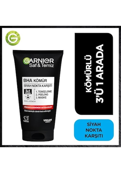 Garnier Skin Naturals Saf & Temiz Siyah Nokta Karşıtı Kömürlü 3'ü 1 Arada 1 X 150 Ml